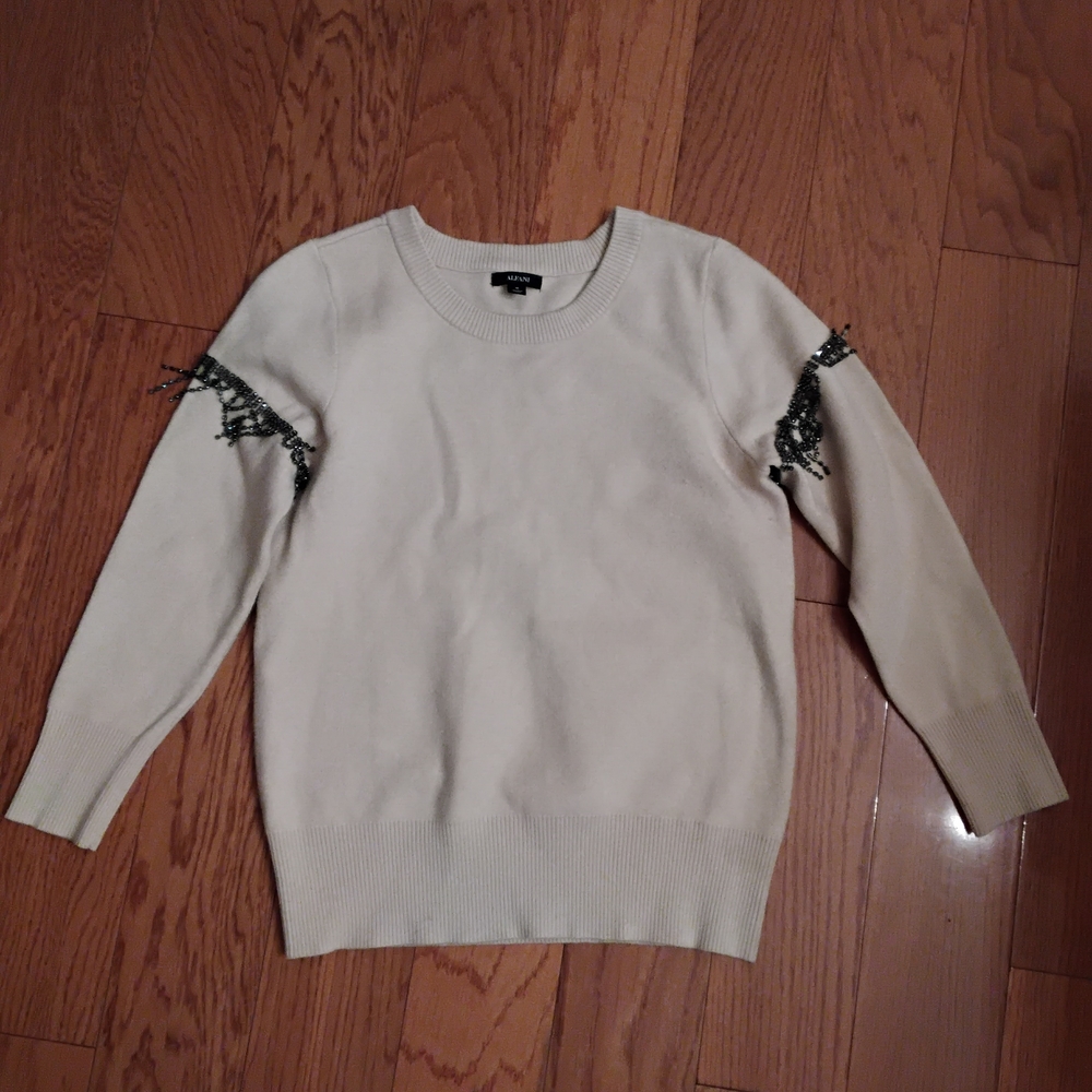 Alfani Cream Sweater with Black Lace Detail